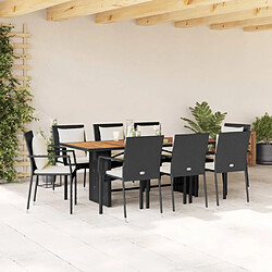 vidaXL Ensemble à manger de jardin 9pcs coussins noir résine tressée