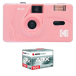 KODAK M35 - Appareil Photo Rechargeable 35mm, Objectif Grand Angle Fixe, Viseur optique , Flash Intégré, Pile AAA - Candy Pink