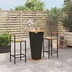 vidaXL Ensemble de bar jardin 3 pcs noir poly rotin/bois massif acacia