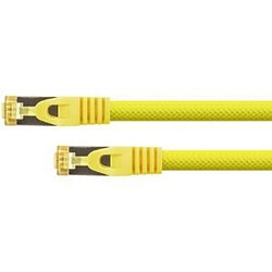 Python® Series RJ45 Patchkabel mitCat.7 Rohkabel, Rastnasenschutz (RNS®) und Nylongeflecht, S/FTP, PiMF, halogenfrei, 600MHz, OFC, gelb, 1,5m (8070PY-015Y)