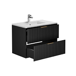 Acheter Vente-Unique Meuble de salle de bain suspendu strié avec vasque à encastrer - Noir - 80 cm - ZEVARA