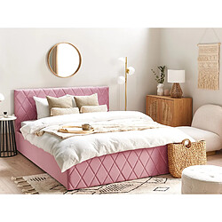 Beliani Lit avec coffre en velours rose 160 x 200 cm ROCHEFORT