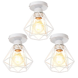 Stoex 3PCS Plafonnier Rétro Blanc Lampe de Plafond E27 Cage en Métal Luminaire Plafonnier Vintage D'Intérieur