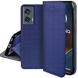 Htdmobiles Housse etui portefeuille avec coque interieure en silicone pour Motorola Edge 50 Fusion 5G + verre trempe - BLEU MAGNET