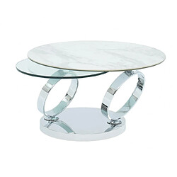 Acheter Vente-Unique Table basse avec plateaux pivotants - Céramique, verre trempé et métal - Effet marbre blanc - JOLINE de Maison Céphy