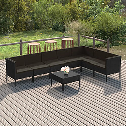 vidaXL Salon de jardin 8 pcs avec coussins résine tressée noir