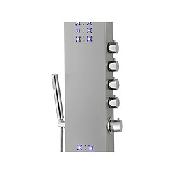 Avis Vente-Unique Colonne de douche hydromassante thermostatique à leds et bluetooth - L20 x H165 cm - Argenté - CHAKRA V