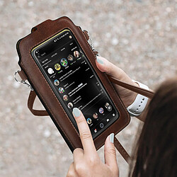 Avizar Sacoche bandoulière Smartphone Membrane tactile style Cuir de cheval marron pas cher