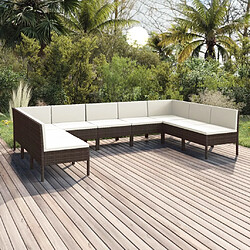 vidaXL Salon de jardin 9 pcs avec coussins résine tressée marron