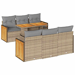 vidaXL Salon de jardin avec coussins 7 pcs beige résine tressée acacia