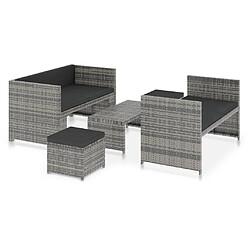 vidaXL Salon de jardin 5 pcs avec coussins résine tressée gris