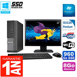 PC DELL 7020 SFF Ecran 22" Intel G3220 RAM 8Go Disque Dur 960 Go SSD Wifi W7 - Occasion