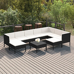 Maison Chic Salon de jardin 10 pcs + coussins - Mobilier/Meubles de jardin - Table et chaises d'extérieur Résine tressée Noir -MN34855