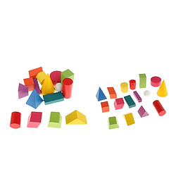 32 Pièces Blocs de Jeu de Mathématiques - 3D Puzzle Géométrique Montessori - Jouets de Formes et Couleur pour Enfant