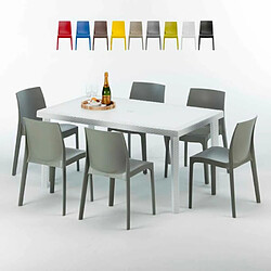 Table Rectangulaire Blanche 150x90cm Avec 6 Chaises Colorées Grand Soleil Set Extérieur Bar Café Rome Summerlife, Couleur: Gris