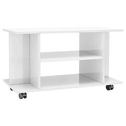 Maison Chic Meuble TV scandinave - Banc TV pour salon avec roulettes Blanc brillant 80x40x40 cm Aggloméré -MN57690