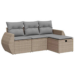 vidaXL Salon de jardin avec coussins 4 pcs beige résine tressée