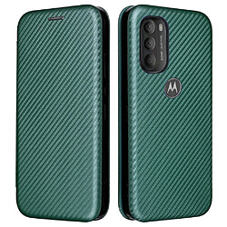 Coque en TPU + PU texture en fibre de carbone avec support et porte-carte vert pour votre Motorola Moto G71 5G