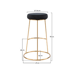 Rendez Vous Deco Tabouret de bar Kendal en velours noir 73 cm (lot de 2)