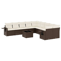 vidaXL Salon de jardin et coussins 11 pcs marron résine tressée