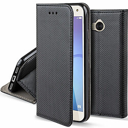 Moozy Case Flip Cover pour Huawei Y6 2017, Noir - Étui à Rabat Magnétique Intelligent avec Porte-Cartes et Support