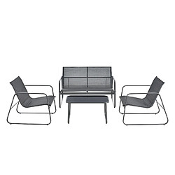 Salon de Jardin Palencia de 4 Meubles Acier PVC Noir Gris Foncé [en.casa]