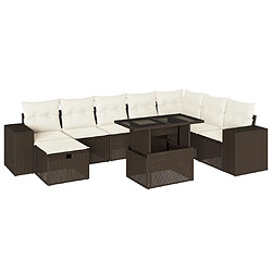 vidaXL Salon de jardin avec coussins 9 pcs marron résine tressée