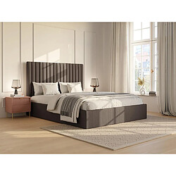 Vente-Unique Lit coffre 180 x 200 cm avec tête de lit coutures verticales - Velours côtelé - Taupe + Matelas - SARAH 