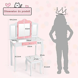 Helloshop26 Ensemble coiffeuse et tabouret pour enfants miroir à 3 volets amovible table de maquillage avec tiroir blanc 20_0005023