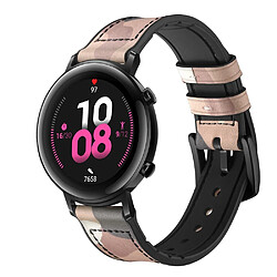 Bracelet en cuir véritable Largeur 20 mm marron/camoufage pour votre Huawei Watch GT2