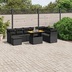 Maison Chic Ensemble Tables et chaises d'extérieur 9 pcs avec coussins,Salon de jardin noir résine tressée -GKD772952