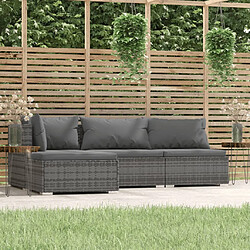 vidaXL Salon de jardin 4 pcs avec coussins Gris Résine tressée