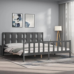 Avis Maison Chic Lit adulte - Cadre Structure de lit avec tête de lit Contemporain gris 200x200 cm bois massif -MN67303