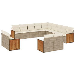 vidaXL Salon de jardin avec coussins 13 pcs beige résine tressée