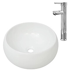 vidaXL Lavabo de salle de bain avec mitigeur Céramique Rond Blanc