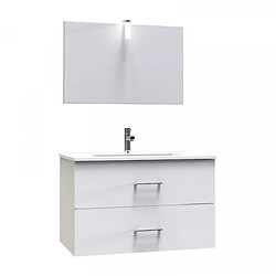 Dansmamaison Meuble sous vasque suspendu 2 tiroirs 80 cm Blanc + miroir- KIO