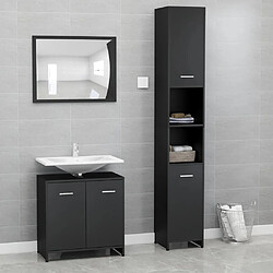 Maison Chic Ensemble de 3 meubles de salle de bain,Armoire rangement + miroir Noir Aggloméré -MN71461