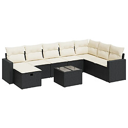 vidaXL Salon de jardin 9 pcs avec coussins noir résine tressée