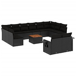 vidaXL Salon de jardin avec coussins 13 pcs noir résine tressée