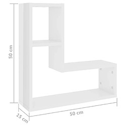 vidaXL Étagères murales 2pcs blanc brillant 50x15x50cm bois ingénierie pas cher