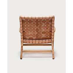 UNIQKA Salmon - Fauteuil lounge en teck et cuir saumon pas cher