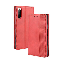 Etui en PU bouton-pression magnétique style vintage avec support rouge pour votre Sony Xperia 10 II