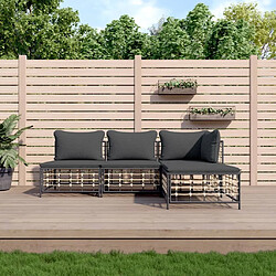 Maison Chic Salon de jardin 4 pcs + coussins - Mobilier/Meubles de jardin - Table et chaises d'extérieur anthracite résine tressée -MN64744