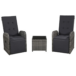 vidaXL Ensemble de bistro 3 pcs avec coussins Résine tressée Gris