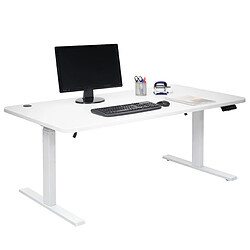 Avis Decoshop26 Bureau table d'ordinateur réglable en hauteur électriquement 160x80cm 53kg MDF blanc, blanc 04_0001413