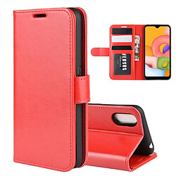 Etui en PU surface de cheval fou avec support rouge pour votre Samsung Galaxy A01