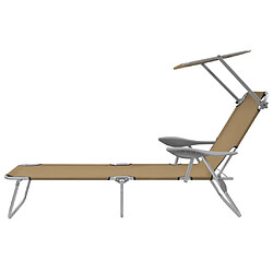 Avis Helloshop26 Transat chaise longue bain de soleil lit de jardin terrasse meuble d'extérieur pliable avec auvent acier taupe 02_0012814