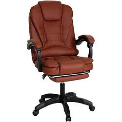 Decoshop26 Fauteuil de bureau pivotante avec repose-pieds et coussin extensible forme ergonomique base en simili cuir couleur café BUR04128