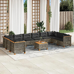 vidaXL Salon de jardin 11 pcs avec coussins gris résine tressée