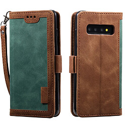 Etui en PU style d'épissage vintage avec support vert pour votre Samsung Galaxy S10